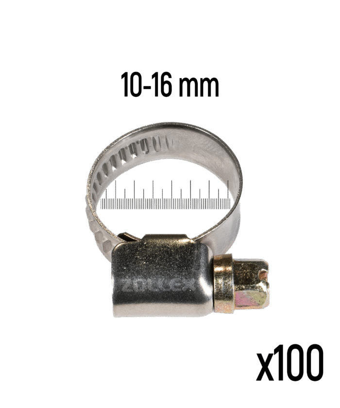 Хомут для шлангів з нержавіючої сталі - 10–16 мм (100 шт.)