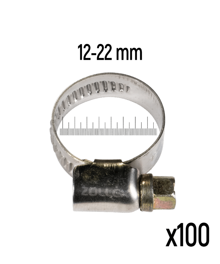 Хомут для шлангів з нержавіючої сталі - 12–22 мм (100 шт.)
