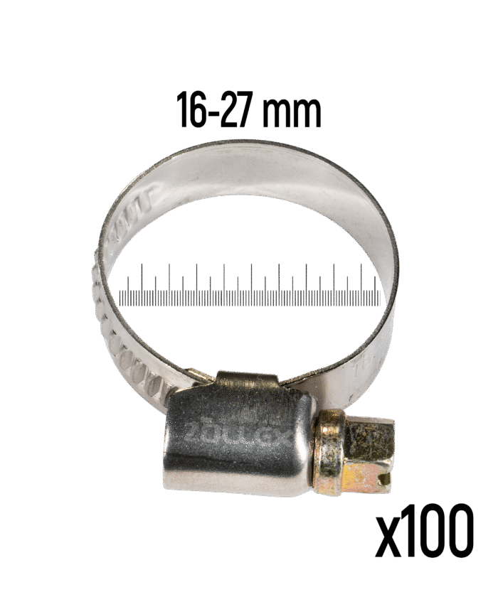 Хомут для шлангів з нержавіючої сталі - 16–27 мм (100 шт.)