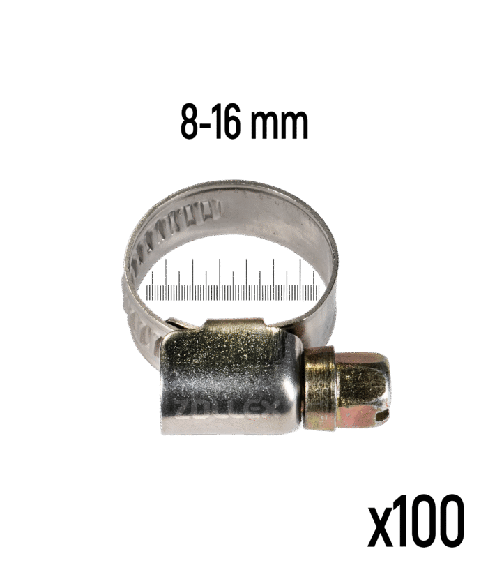Хомут для шлангів з нержавіючої сталі - 8–16 мм (100 шт.)